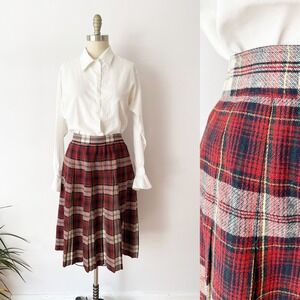 SIZE‎ M 1960s Red & Blue Tartan Plaid Wool Skirt